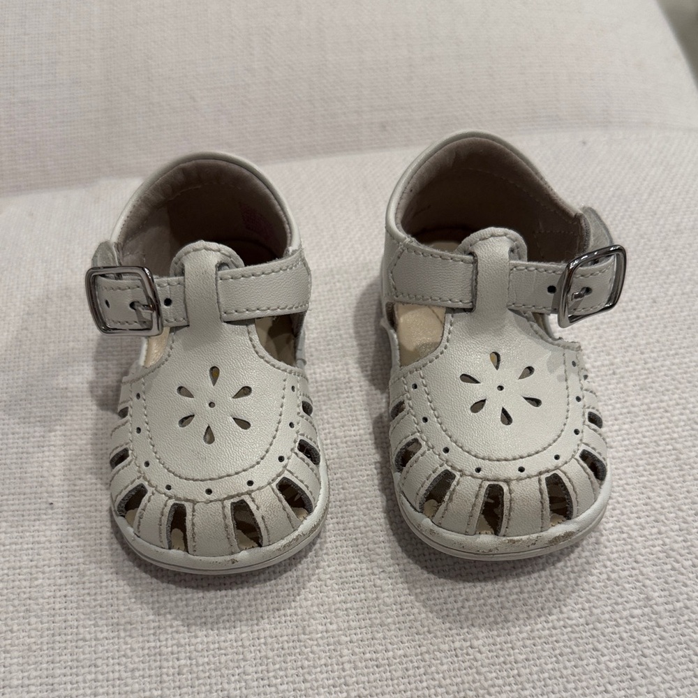 L’Amour Baby White Leather Fisherman Sandals Mary Jane Shoes